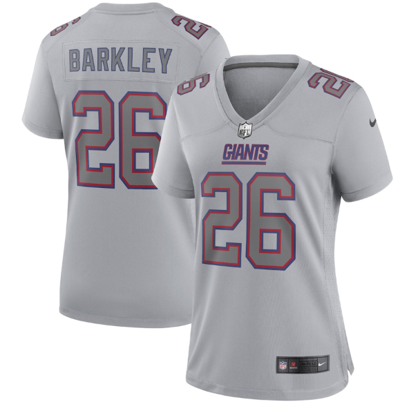 Women's New York Giants #26 Saquon Barkley Grey Atmosphere Fashion Stitched Jersey(Run Small)